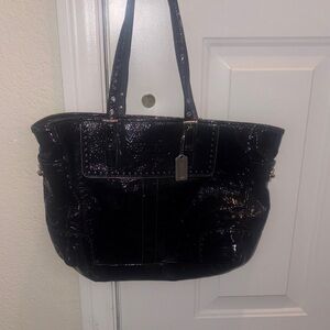 Coach vintage tote bag. Crinkly soft black patent.